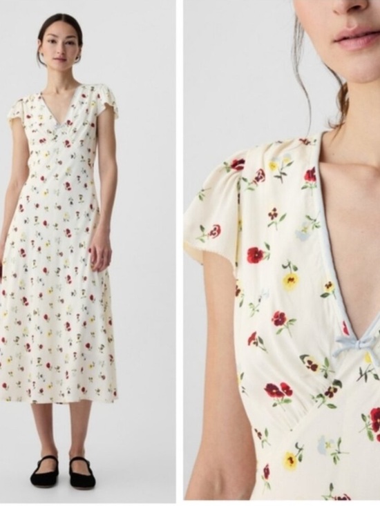 Gap x DOEN Dresses & Skirts - Gap x Doen Pansy Floral Blue Trimmed Tie Midi Dress New Size 4 Cottagecore